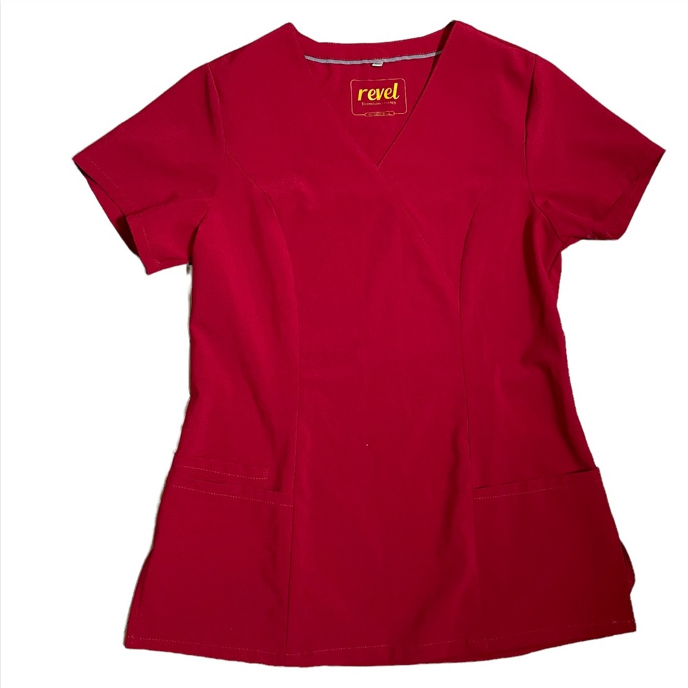 Revel Dark Red XS Scrub Top with multiple Pockets